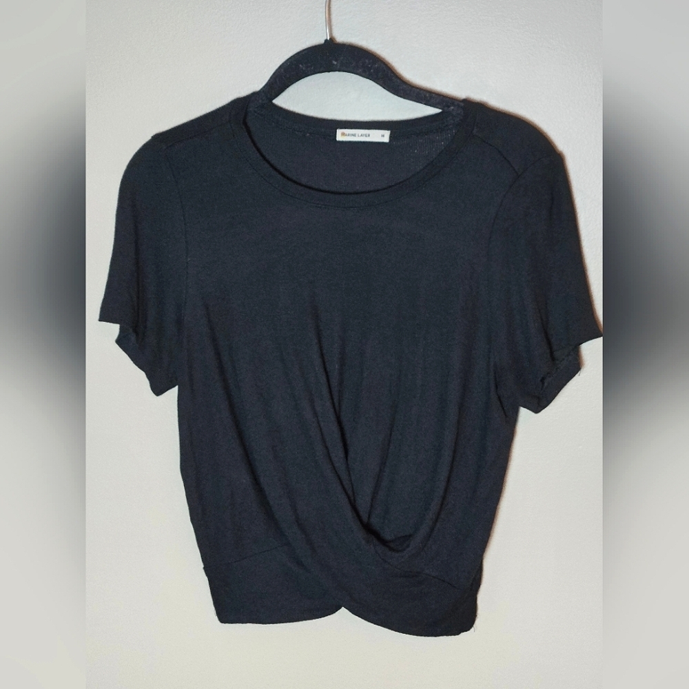 Marine Layer‎ Faux Tie Front Quiet Luxury Capsule Wardrobe Top, Medium